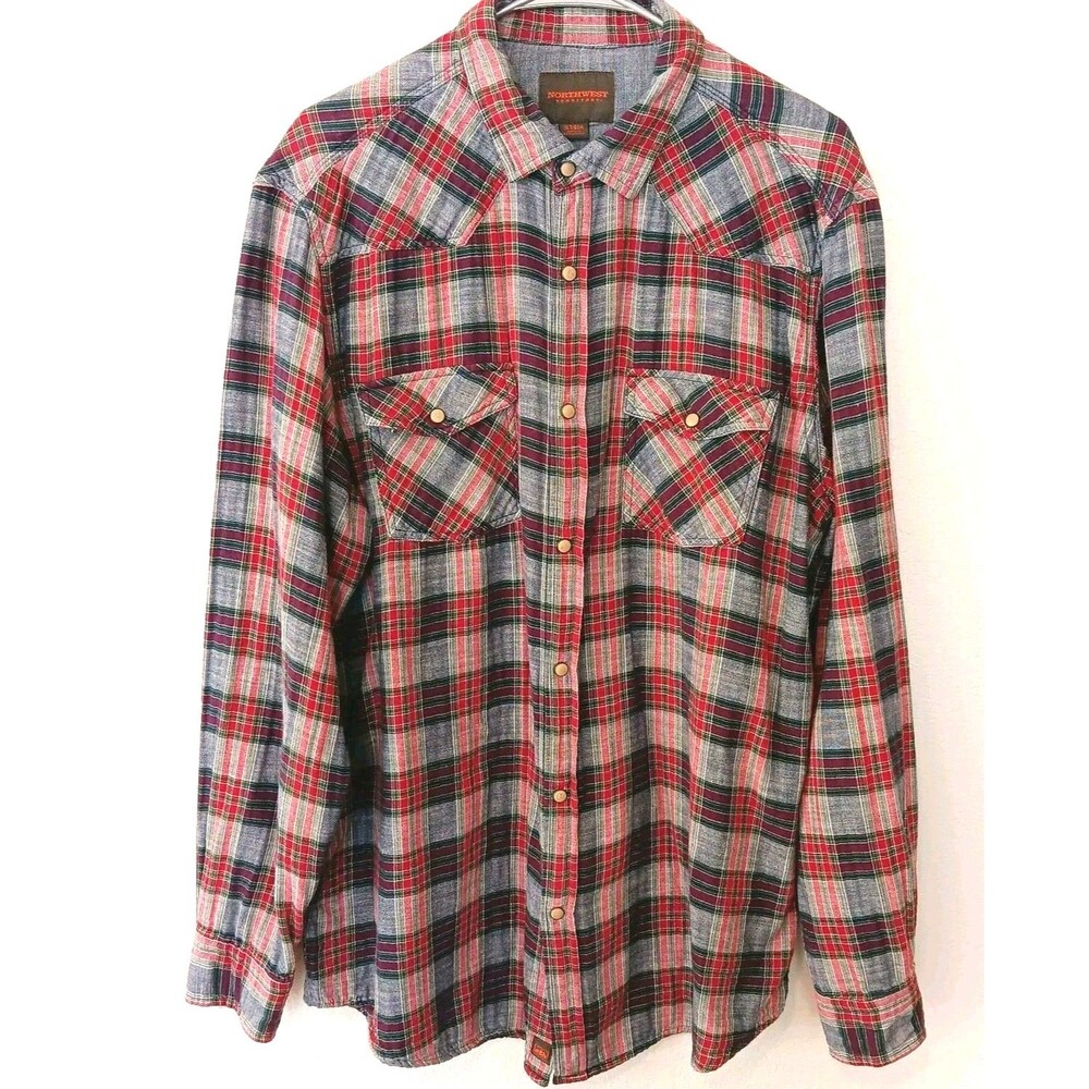 Northwest Territory Men’s XLT Plaid Western Snap-button Shirt Flannel Style